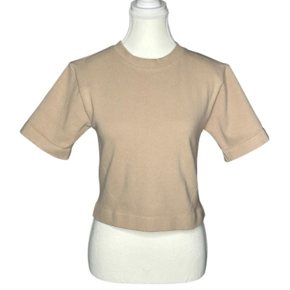 Everlane Women Seamless Rib Crop Top Tan Short Sleeve‎ Crewneck XL/XXL